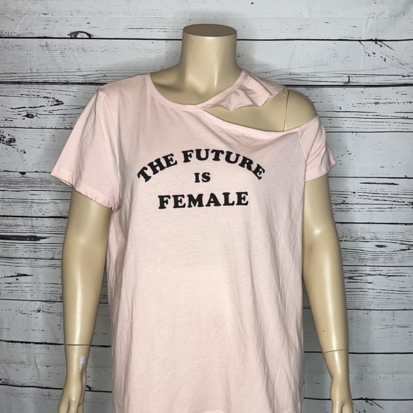 LIVI Active NWT Size 18/20 Future is Female Cold Shoulder Knit Top Tee Shirt - Picture 2 of 6